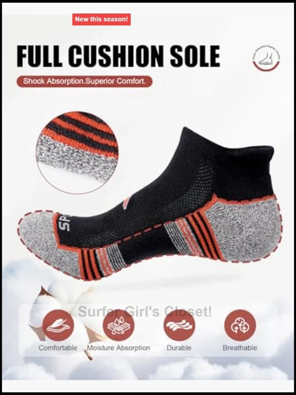 Performance Athletic Ankle Socks 6-Pack with Heel Tab & Cushioned Sole for